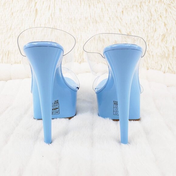 Baby Blue 2 Strap Clear upper Platform 6" Heels - Picture 3 of 8